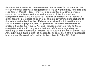 Form NR5 Application by a Non-resident of Canada When Completed for a Reduction in the Amount of Non-resident Tax Required to Be Withheld - Large Print - Canada, Page 14