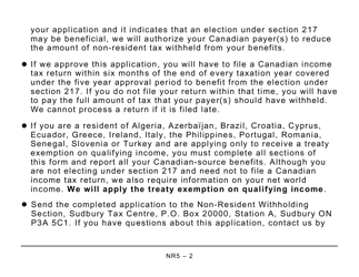 Form NR5 Application by a Non-resident of Canada When Completed for a Reduction in the Amount of Non-resident Tax Required to Be Withheld - Large Print - Canada, Page 2
