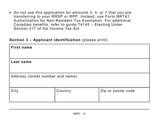 Form NR5 Application by a Non-resident of Canada When Completed for a Reduction in the Amount of Non-resident Tax Required to Be Withheld - Large Print - Canada, Page 4