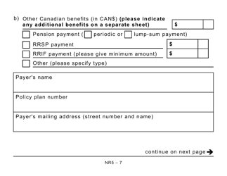 Form NR5 Application by a Non-resident of Canada When Completed for a Reduction in the Amount of Non-resident Tax Required to Be Withheld - Large Print - Canada, Page 7