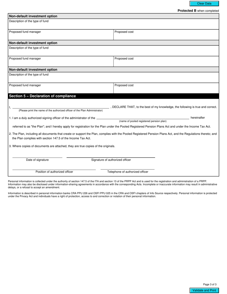 Form RC364 Application to Register a Plan as a Pooled Registered Pension Plan - Canada, Page 3