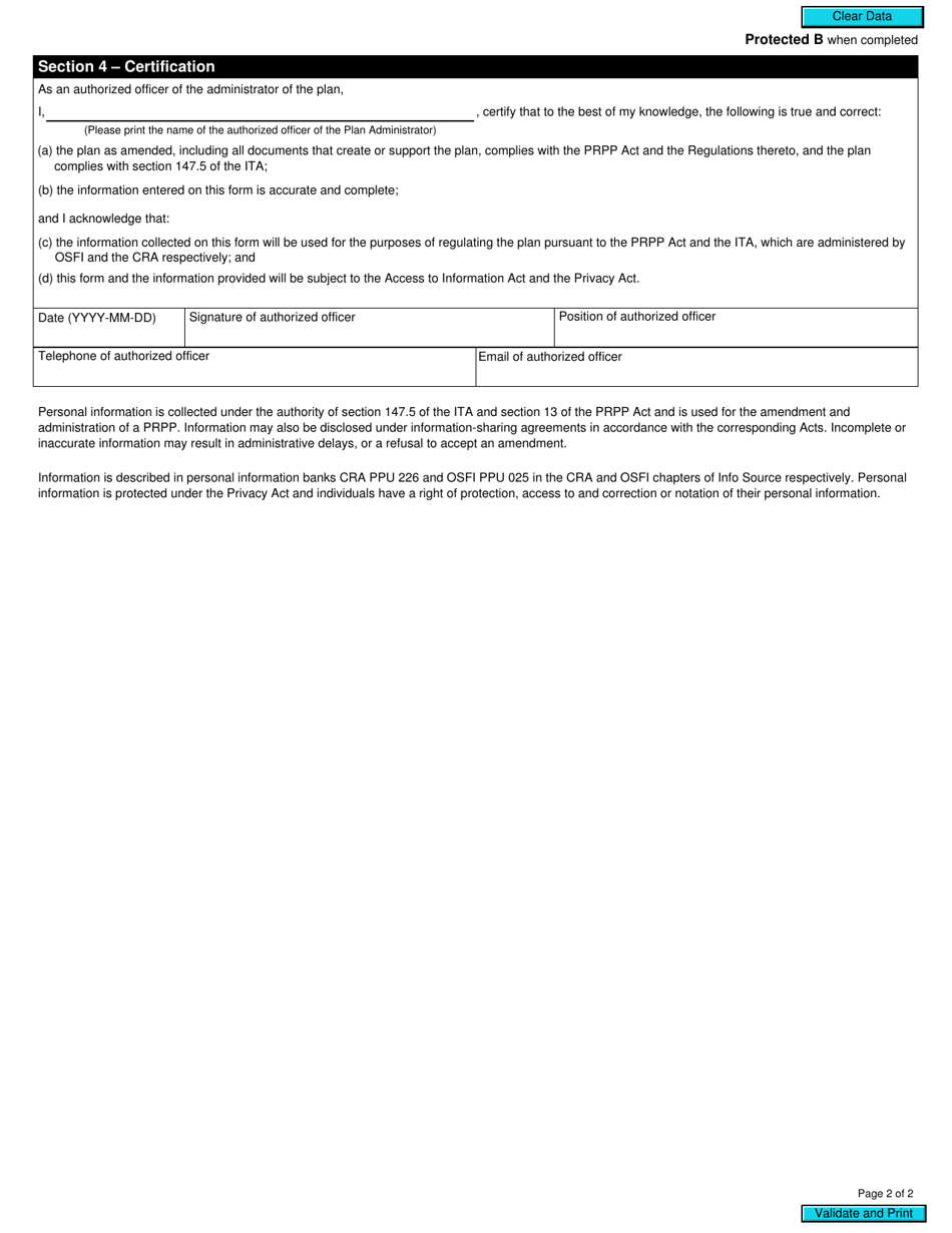 Form RC365 Pooled Registered Pension Plan Amendment Information - Canada, Page 2