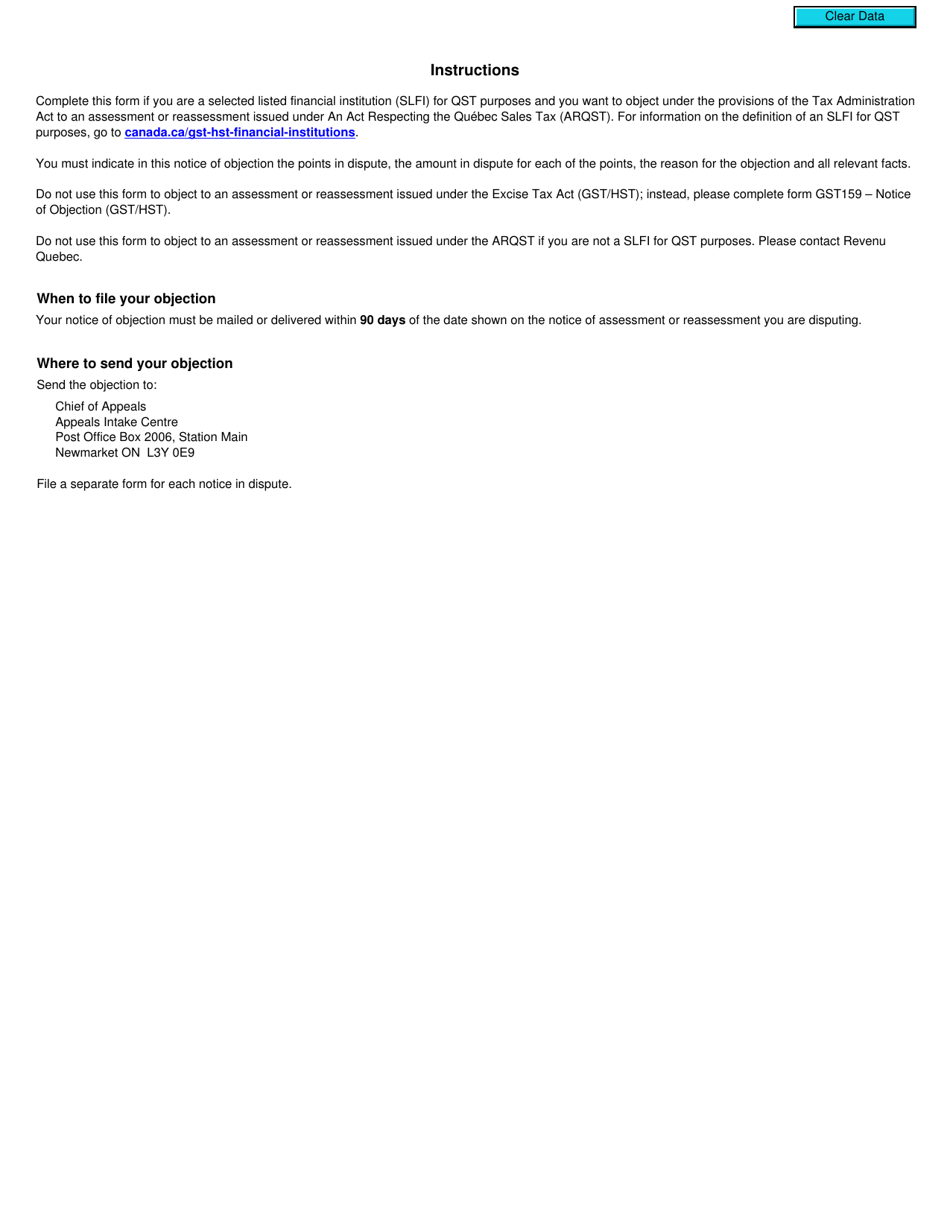 Form RC375 Notice of Objection (Qst) for Selected Listed Financial Institutions - Canada, Page 2