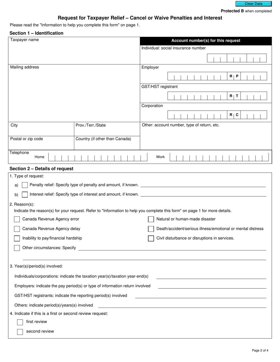 Form RC4288 Request for Taxpayer Relief - Cancel or Waive Penalties and Interest - Canada, Page 2