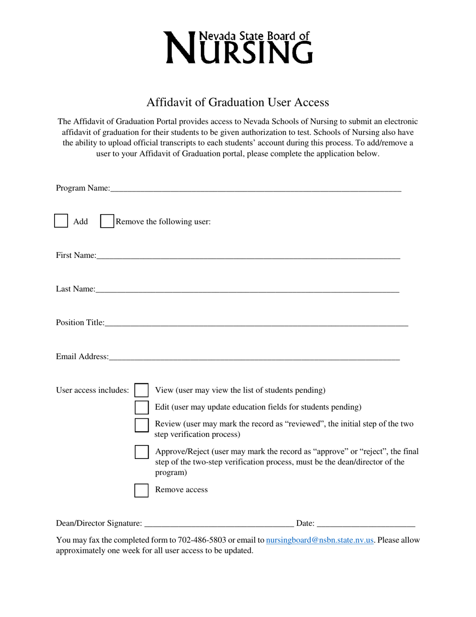 Affidavit of Graduation User Access - Nevada, Page 1