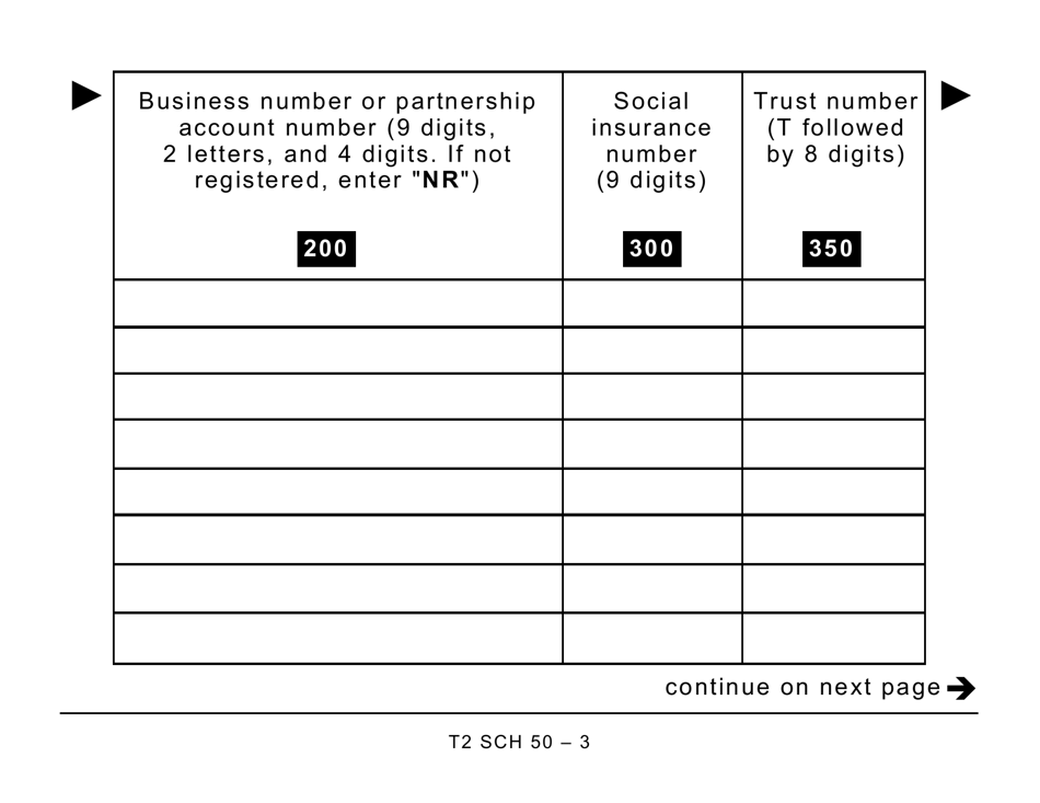 Form T2 Schedule 50 Shareholder Information (2006 and Later Tax Years) - Large Print - Canada, Page 3