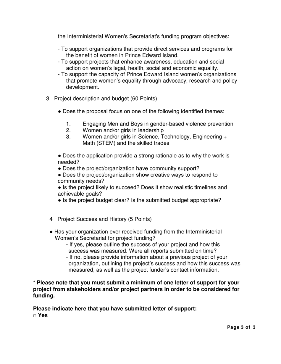 Interministerial Womens Secretariat Grant Application Form - Prince Edward Island, Canada, Page 3