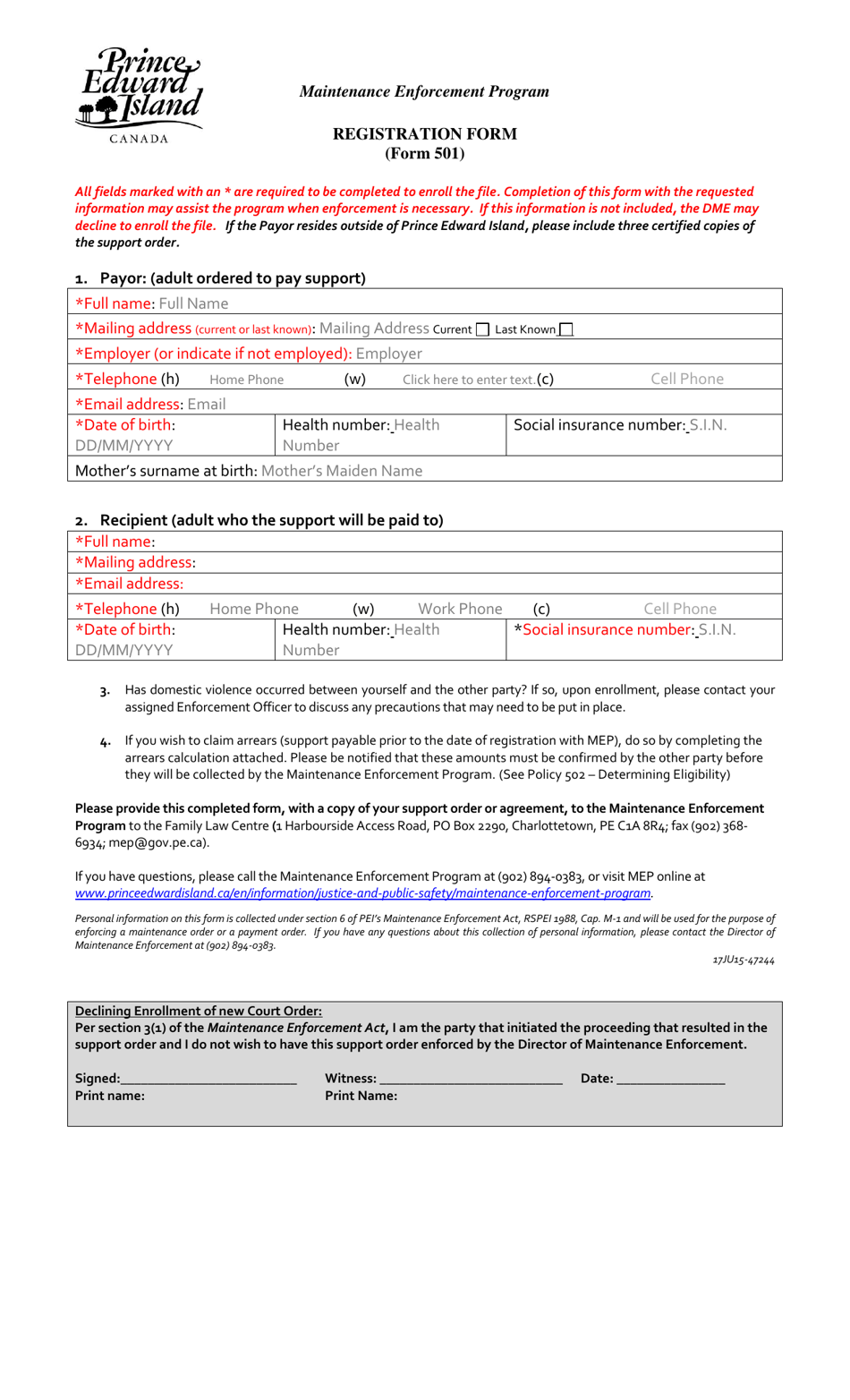 Form 501 - Fill Out, Sign Online and Download Printable PDF, Prince ...