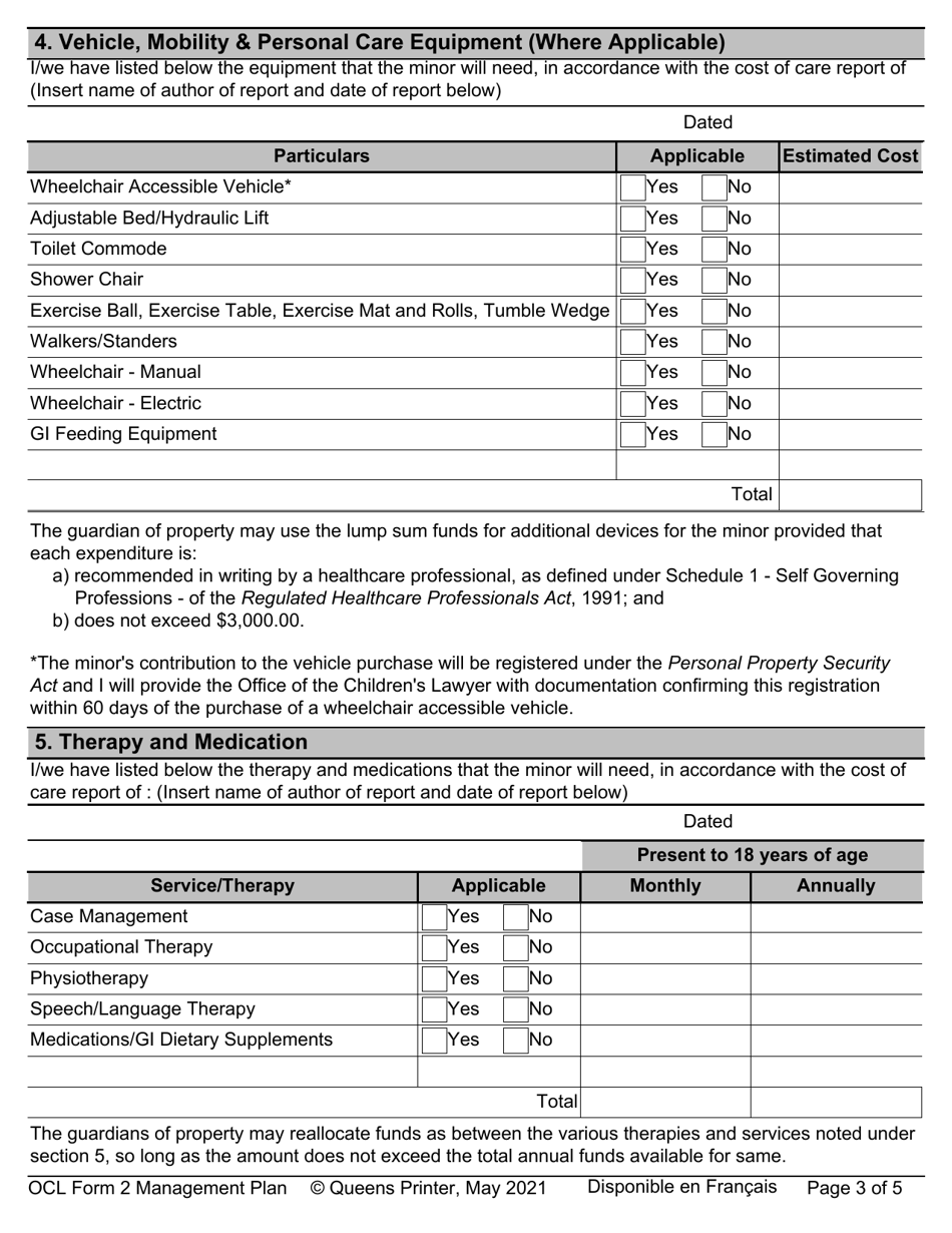 OCL Form 2 Management Plan - Schedule a to Judgment - Ontario, Canada, Page 3