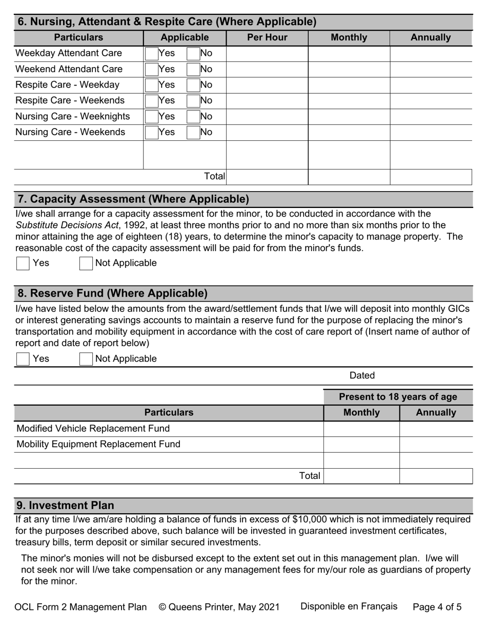 OCL Form 2 Management Plan - Schedule a to Judgment - Ontario, Canada, Page 4