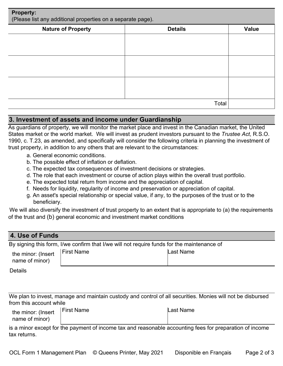 OCL Form 1 Management Plan - Schedule a to Judgment - Ontario, Canada, Page 2