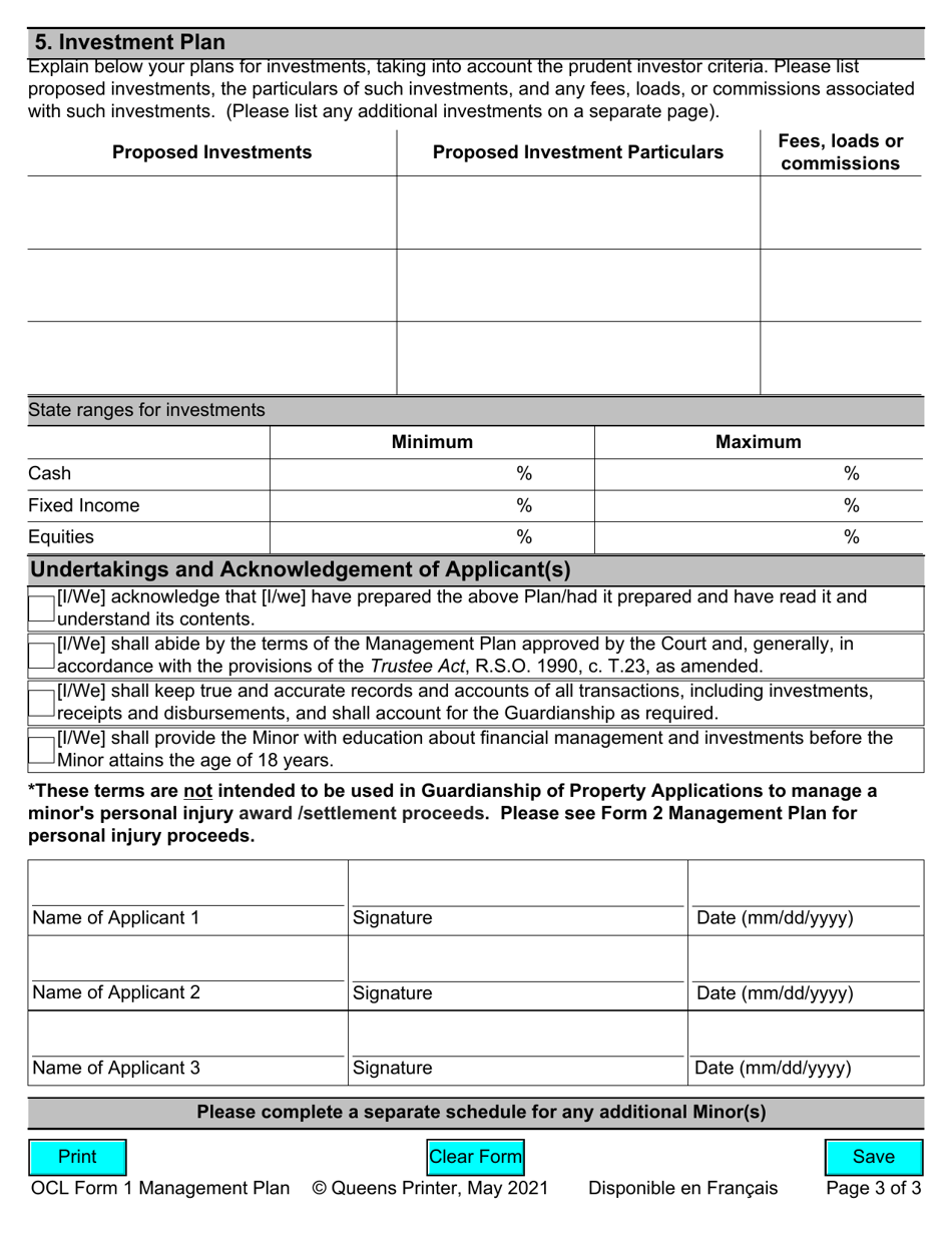 OCL Form 1 Management Plan - Schedule a to Judgment - Ontario, Canada, Page 3