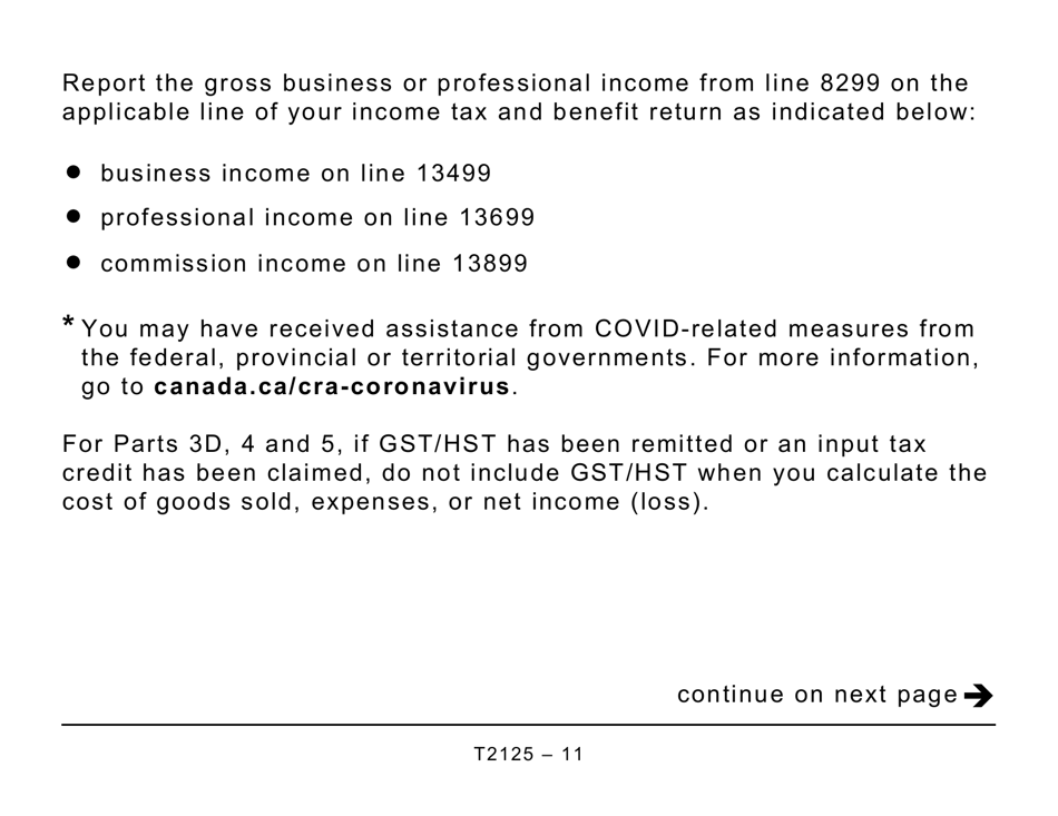 Form T2125 Statement of Business or Professional Activities (Large Print) - Canada, Page 11