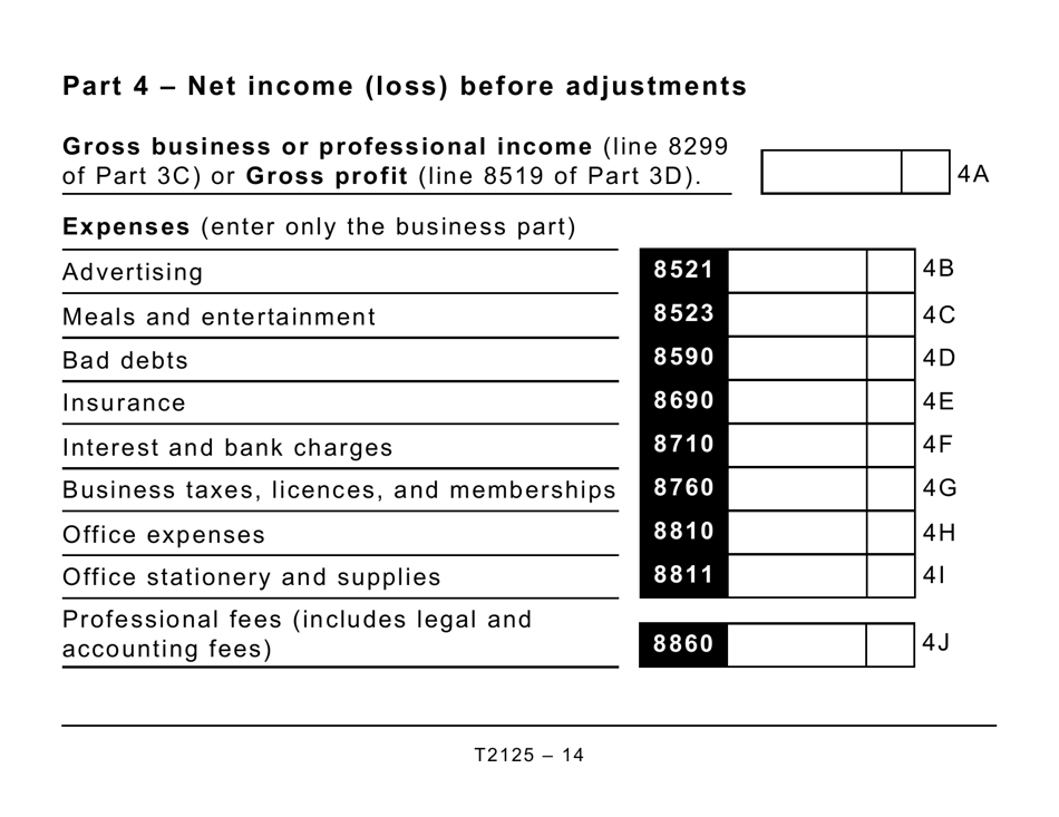 Form T2125 Statement of Business or Professional Activities (Large Print) - Canada, Page 14