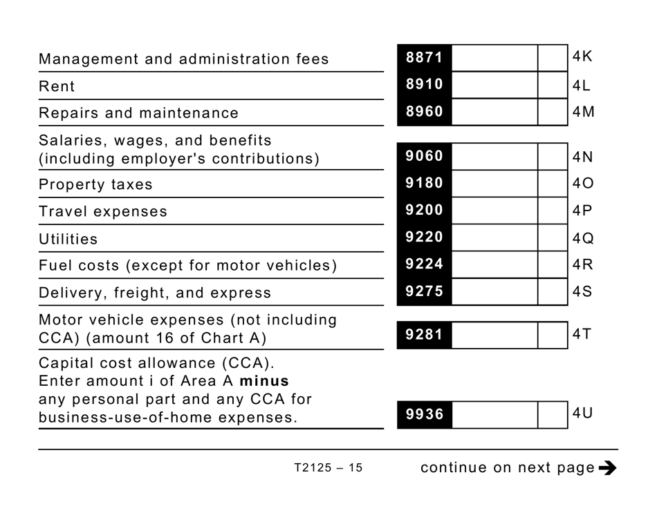 Form T2125 Statement of Business or Professional Activities (Large Print) - Canada, Page 15