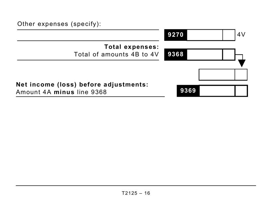 Form T2125 Statement of Business or Professional Activities (Large Print) - Canada, Page 16