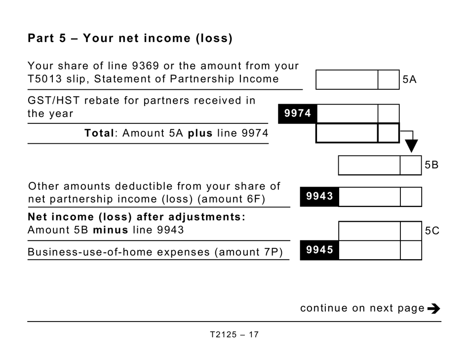 Form T2125 Statement of Business or Professional Activities (Large Print) - Canada, Page 17