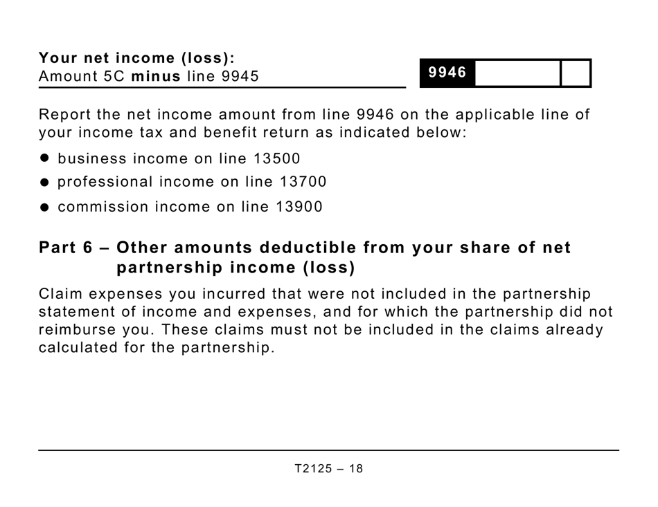 Form T2125 Statement of Business or Professional Activities (Large Print) - Canada, Page 18