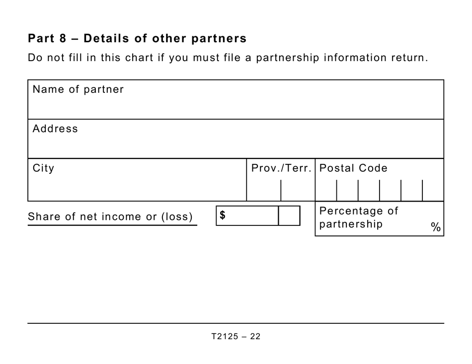 Form T2125 Statement of Business or Professional Activities (Large Print) - Canada, Page 22