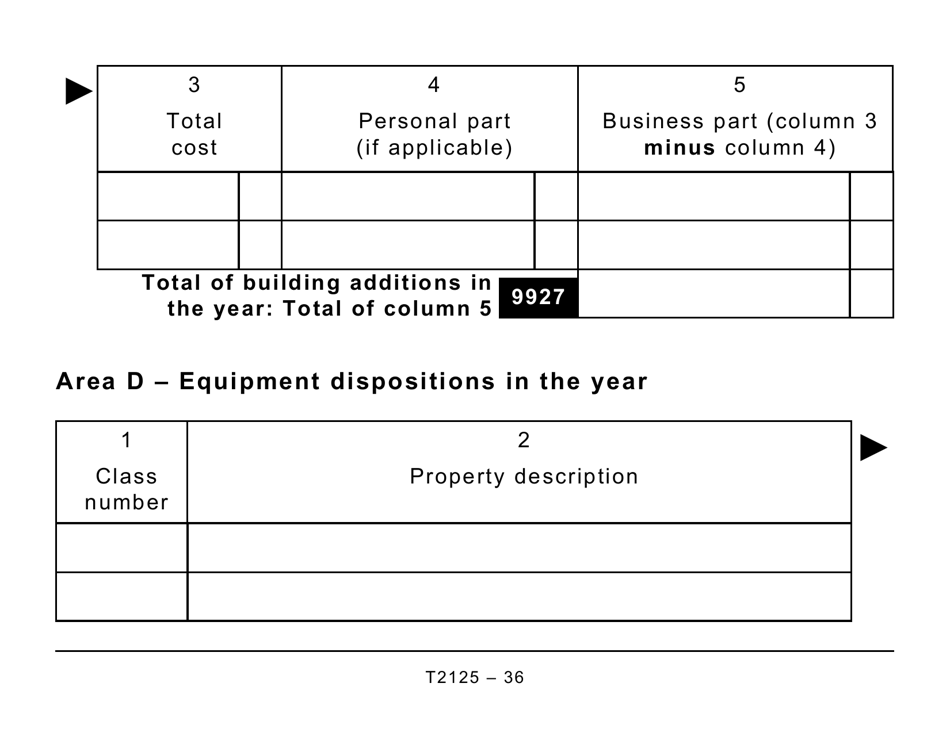 Form T2125 Statement of Business or Professional Activities (Large Print) - Canada, Page 36