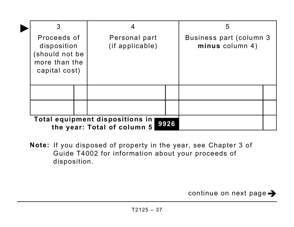 Form T2125 Statement of Business or Professional Activities (Large Print) - Canada, Page 37
