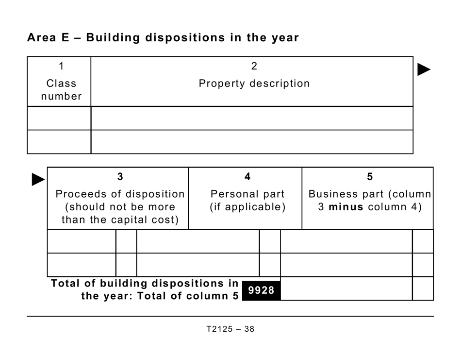 Form T2125 Statement of Business or Professional Activities (Large Print) - Canada, Page 38