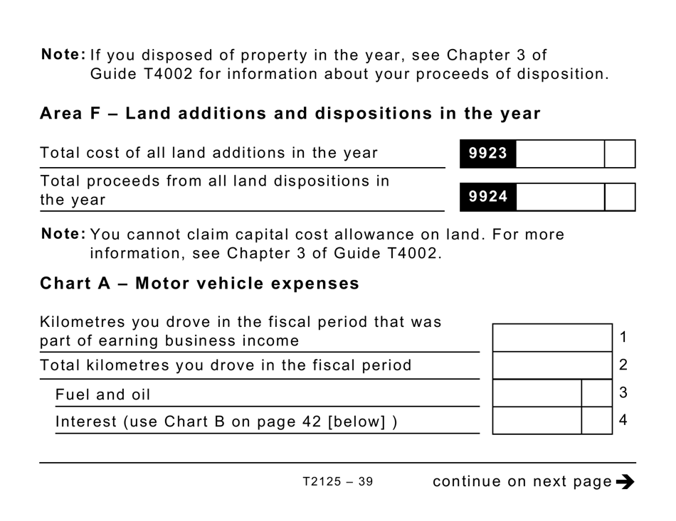 Form T2125 Statement of Business or Professional Activities (Large Print) - Canada, Page 39