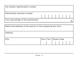 Form T2125 &quot;Statement of Business or Professional Activities - Large Print&quot; - Canada, Page 4