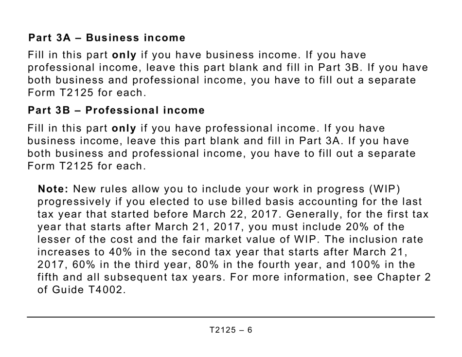 Form T2125 Statement of Business or Professional Activities (Large Print) - Canada, Page 6