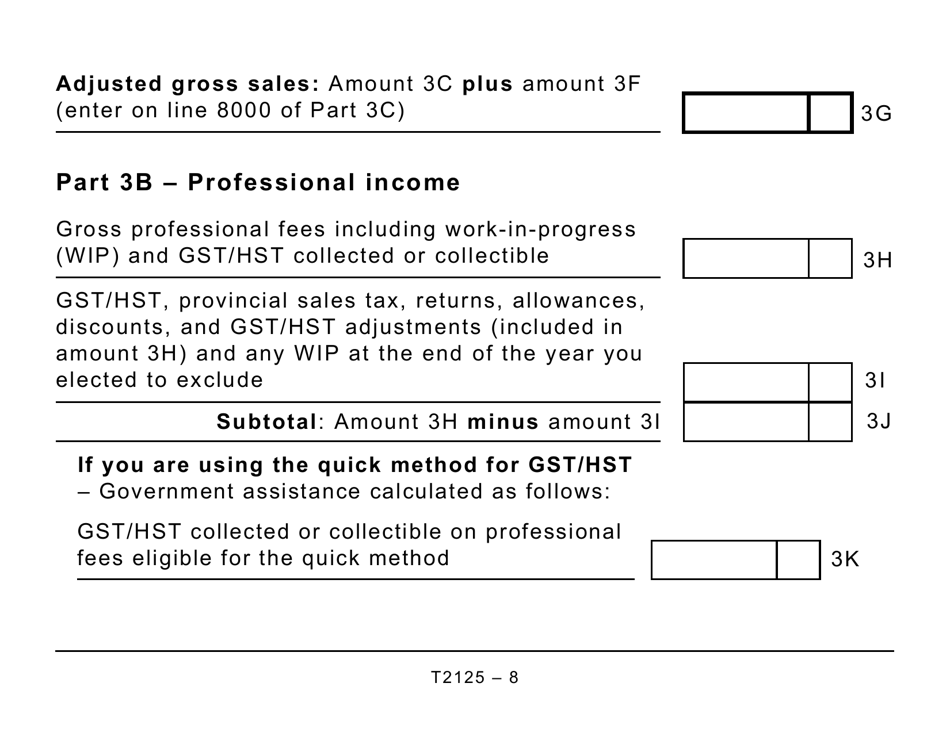 Form T2125 Statement of Business or Professional Activities (Large Print) - Canada, Page 8