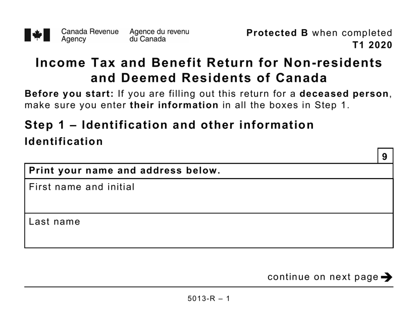 Form 5013-R Income Tax and Benefit Return for Non-residents and Deemed Residents of Canada - Large Print - Canada, 2020