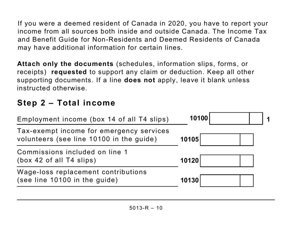 Form 5013-R Income Tax and Benefit Return for Non-residents and Deemed Residents of Canada - Large Print - Canada, Page 10