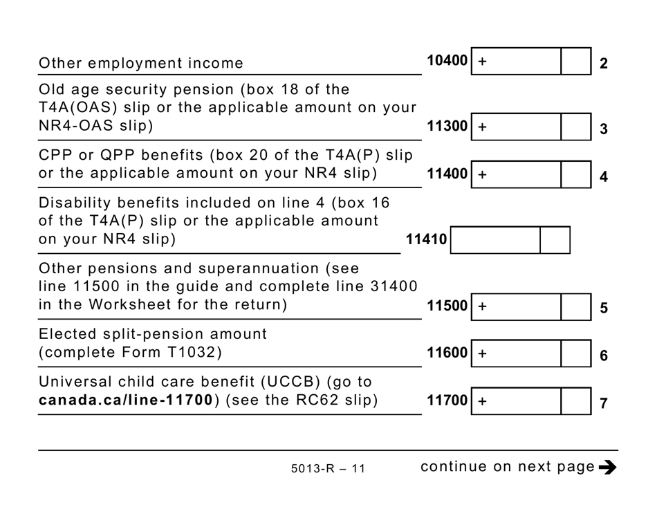 Form 5013-R Income Tax and Benefit Return for Non-residents and Deemed Residents of Canada - Large Print - Canada, Page 11
