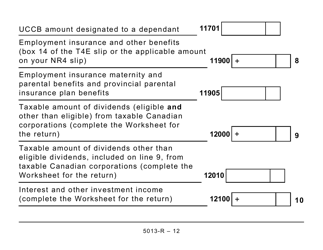 Form 5013-R Income Tax and Benefit Return for Non-residents and Deemed Residents of Canada - Large Print - Canada, Page 12