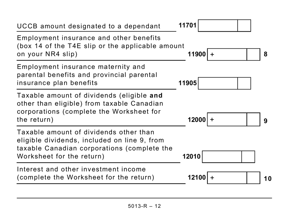 Form 5013-R Income Tax and Benefit Return for Non-residents and Deemed Residents of Canada - Large Print - Canada, Page 12