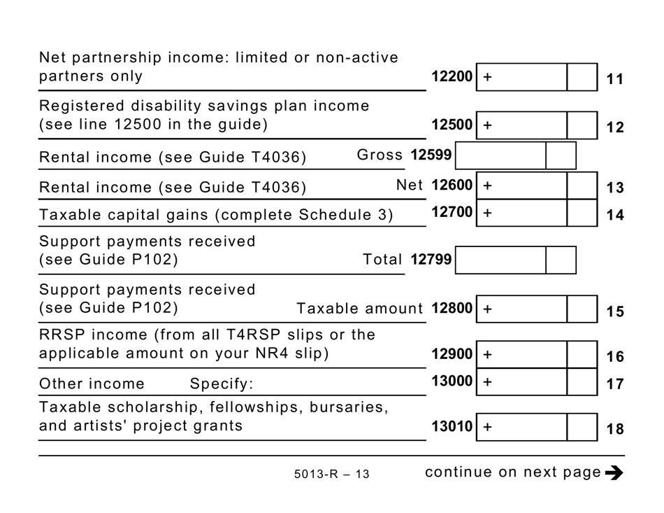 Form 5013-R Income Tax and Benefit Return for Non-residents and Deemed Residents of Canada - Large Print - Canada, Page 13