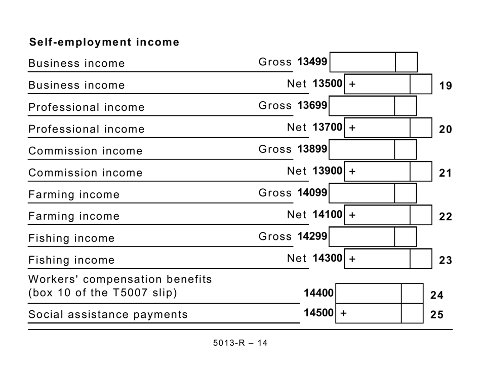 Form 5013-R Income Tax and Benefit Return for Non-residents and Deemed Residents of Canada - Large Print - Canada, Page 14