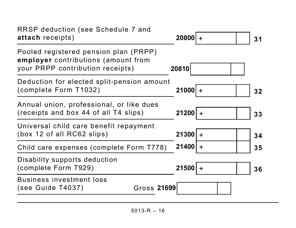 Form 5013-R Income Tax and Benefit Return for Non-residents and Deemed Residents of Canada - Large Print - Canada, Page 16