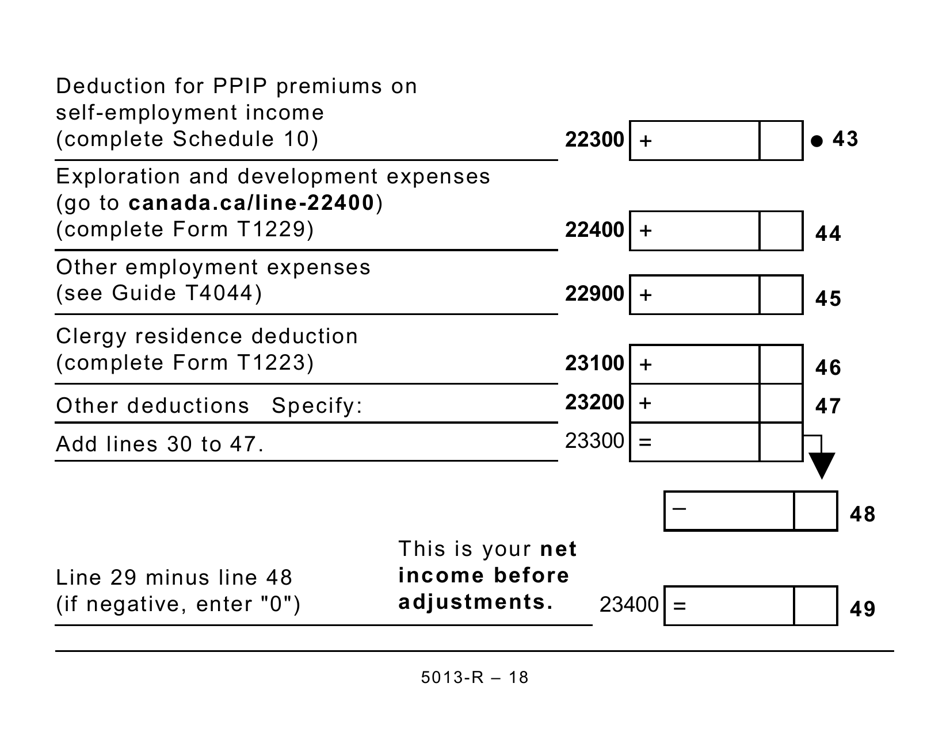 Form 5013-R Income Tax and Benefit Return for Non-residents and Deemed Residents of Canada - Large Print - Canada, Page 18