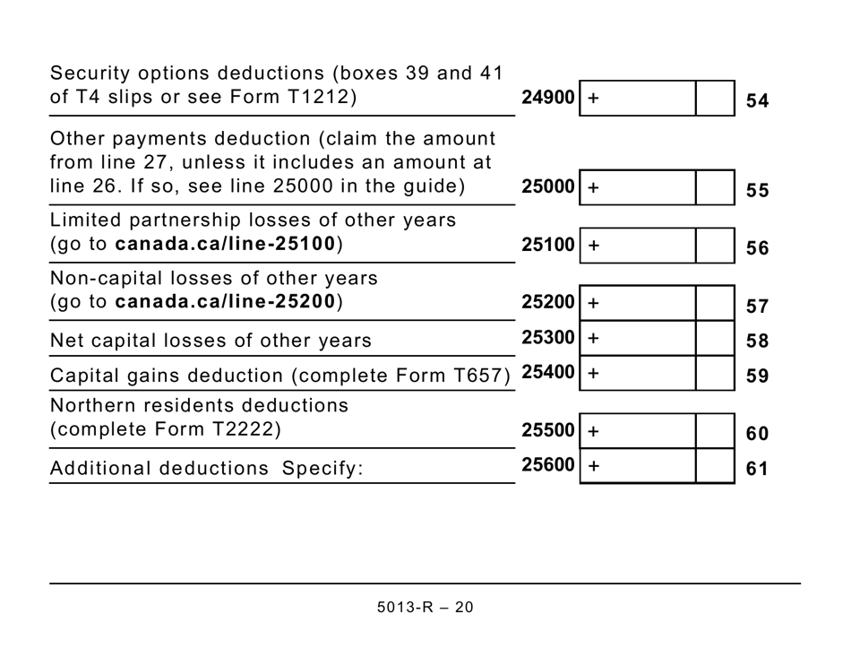 Form 5013-R Income Tax and Benefit Return for Non-residents and Deemed Residents of Canada - Large Print - Canada, Page 20