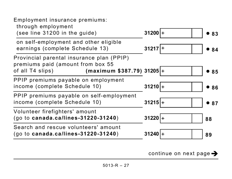 Form 5013-R Income Tax and Benefit Return for Non-residents and Deemed Residents of Canada - Large Print - Canada, Page 27