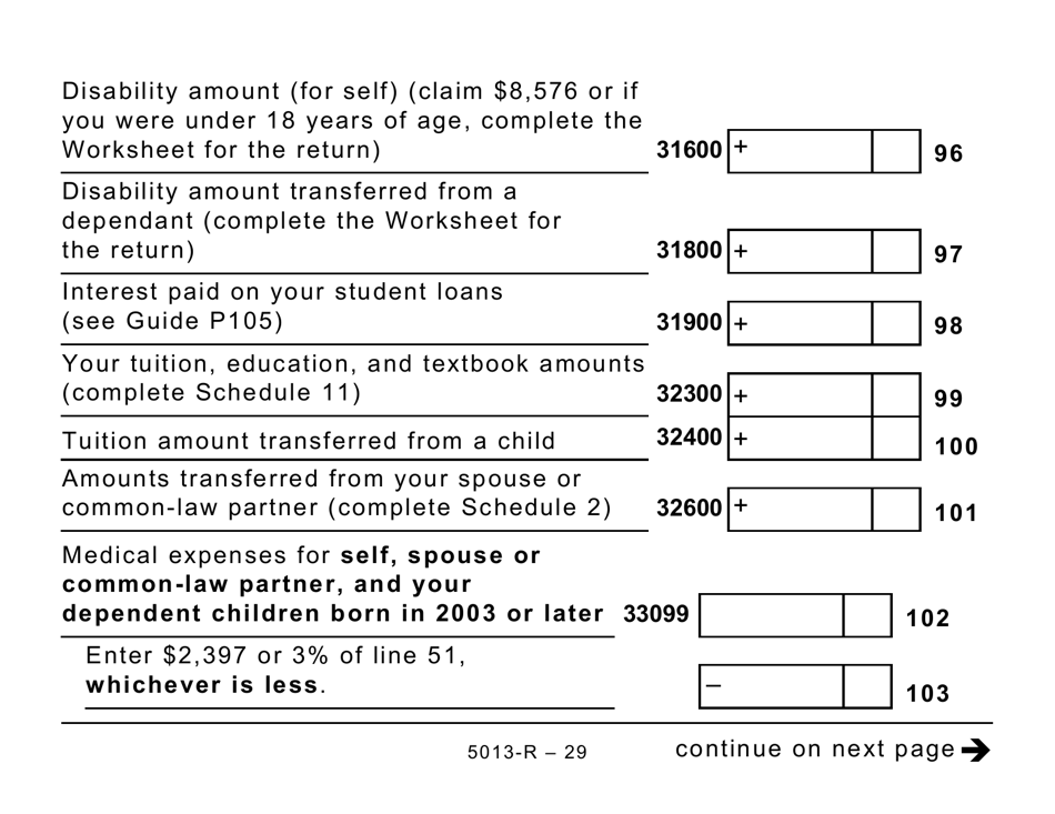 Form 5013-R Income Tax and Benefit Return for Non-residents and Deemed Residents of Canada - Large Print - Canada, Page 29