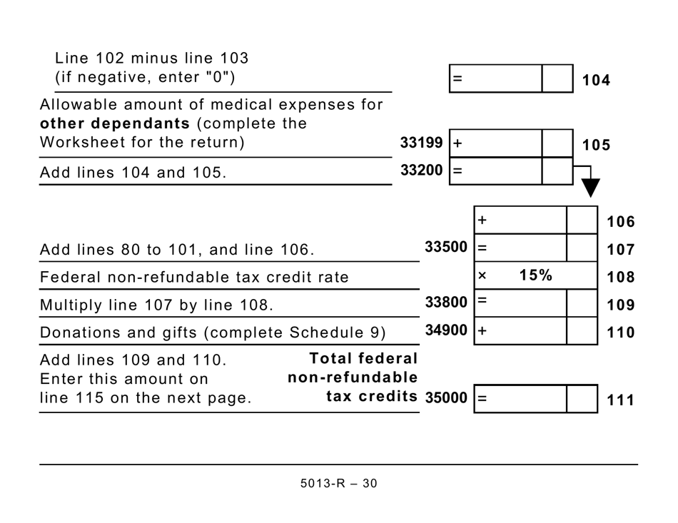 Form 5013-R Income Tax and Benefit Return for Non-residents and Deemed Residents of Canada - Large Print - Canada, Page 30
