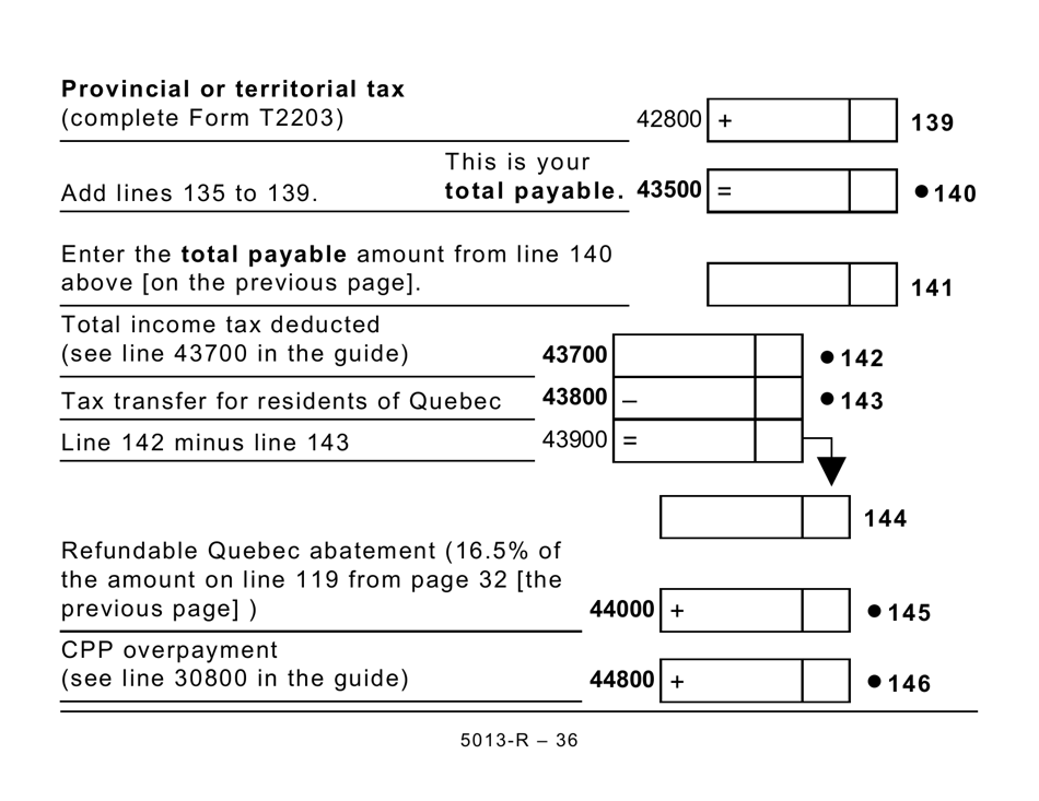 Form 5013-R Income Tax and Benefit Return for Non-residents and Deemed Residents of Canada - Large Print - Canada, Page 36