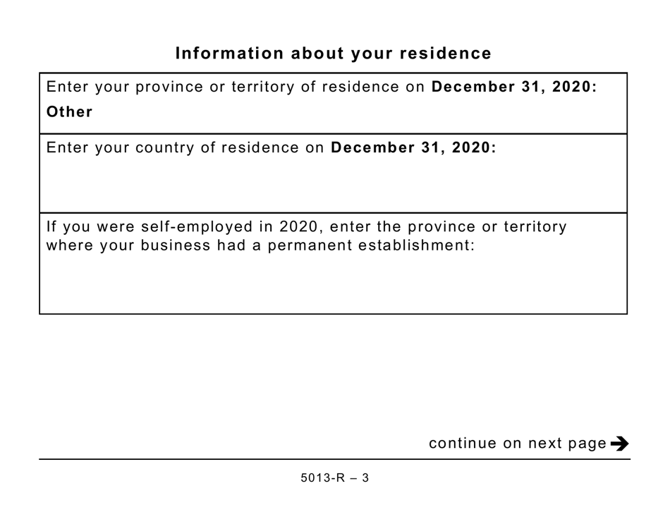 Form 5013-R Income Tax and Benefit Return for Non-residents and Deemed Residents of Canada - Large Print - Canada, Page 3