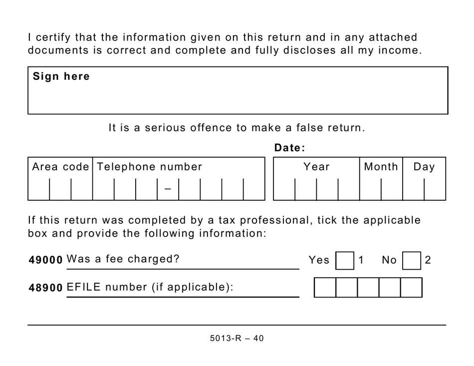 Form 5013-R Income Tax and Benefit Return for Non-residents and Deemed Residents of Canada - Large Print - Canada, Page 40