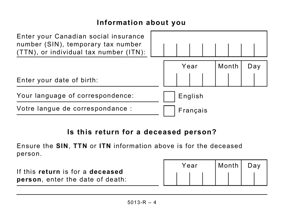 Form 5013-R Income Tax and Benefit Return for Non-residents and Deemed Residents of Canada - Large Print - Canada, Page 4
