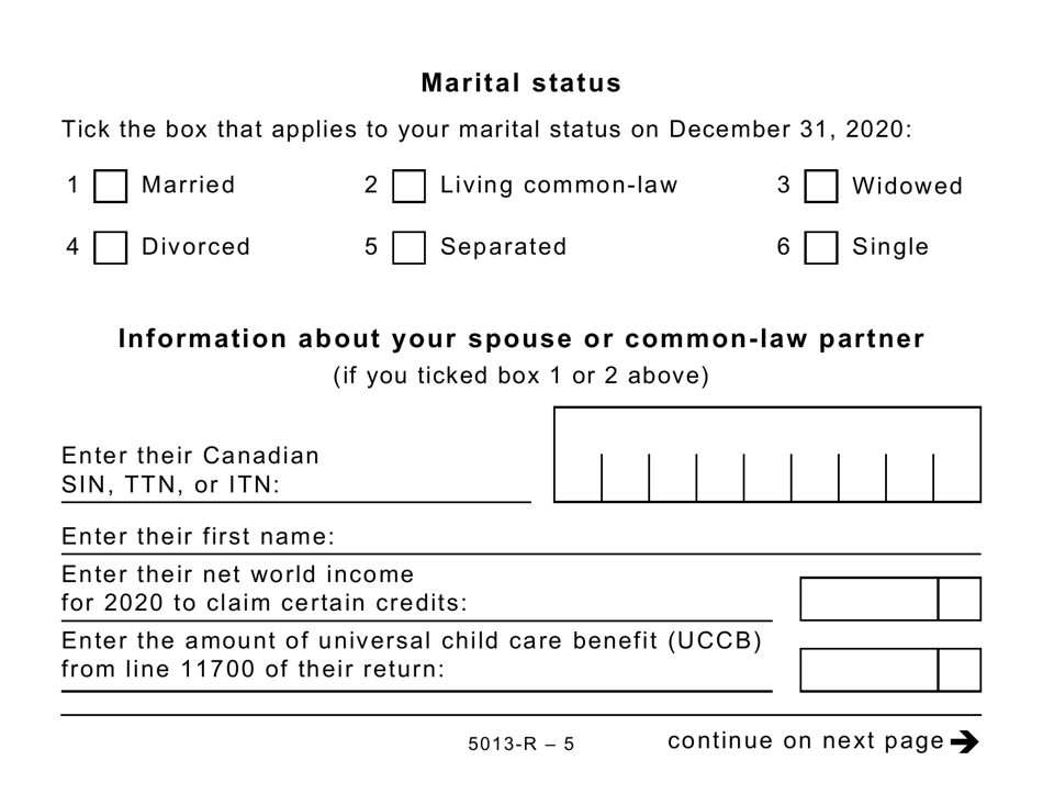 Form 5013-R Income Tax and Benefit Return for Non-residents and Deemed Residents of Canada - Large Print - Canada, Page 5
