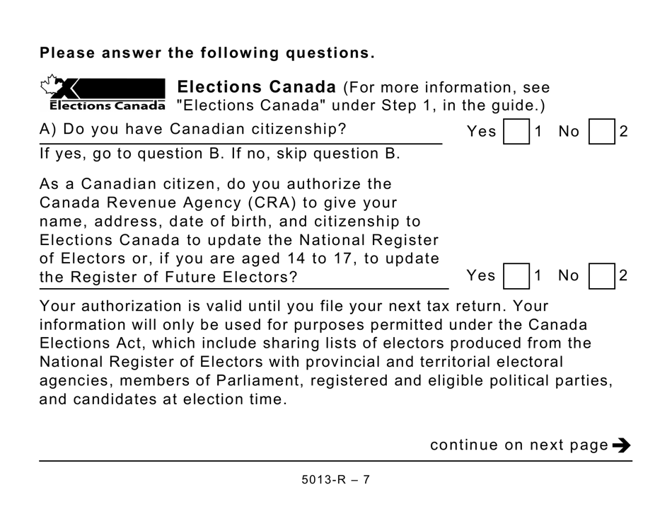Form 5013-R Income Tax and Benefit Return for Non-residents and Deemed Residents of Canada - Large Print - Canada, Page 7