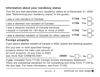 Form 5013-R Income Tax and Benefit Return for Non-residents and Deemed Residents of Canada - Large Print - Canada, Page 9